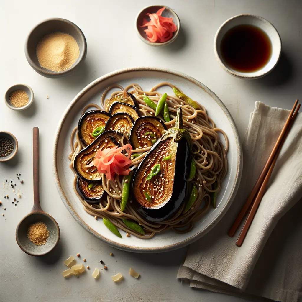 Miso-Glazed Eggplant with Soba Noodles and Pickled Ginger