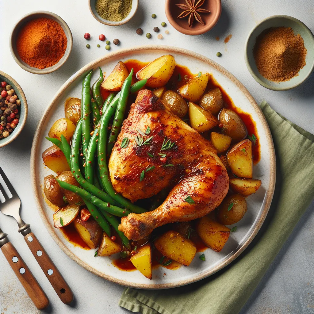 Moroccan Spiced Chicken with Roasted Potatoes and Green Beans