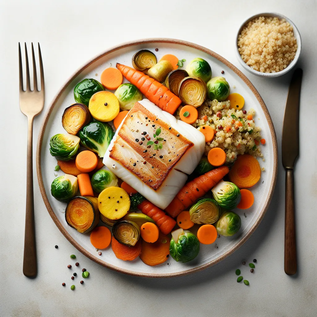 Pan-Seared Cod with Autumn Vegetables and Quinoa