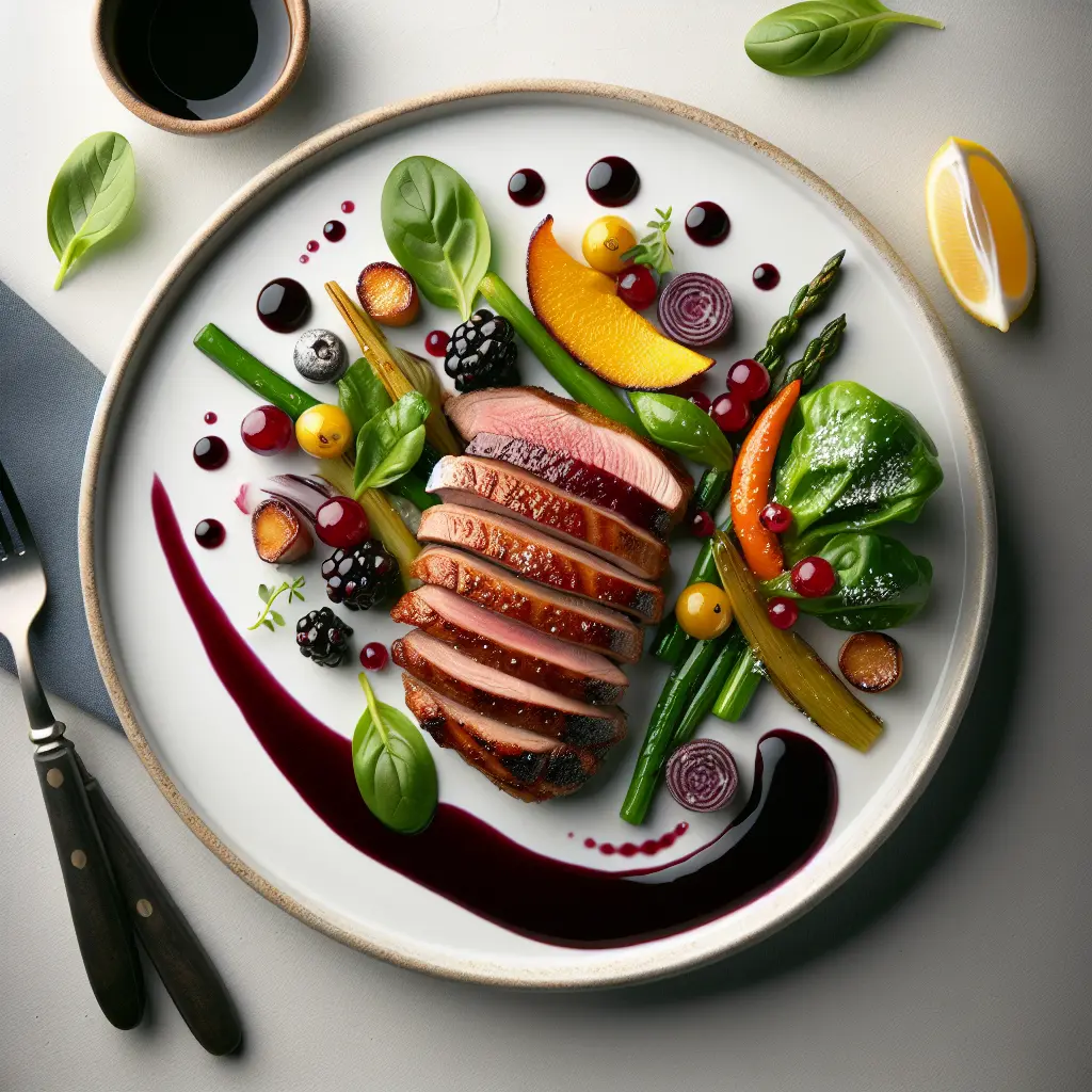 Pan-Seared Duck Breast with Blackcurrant Sauce and Seasonal Vegetables