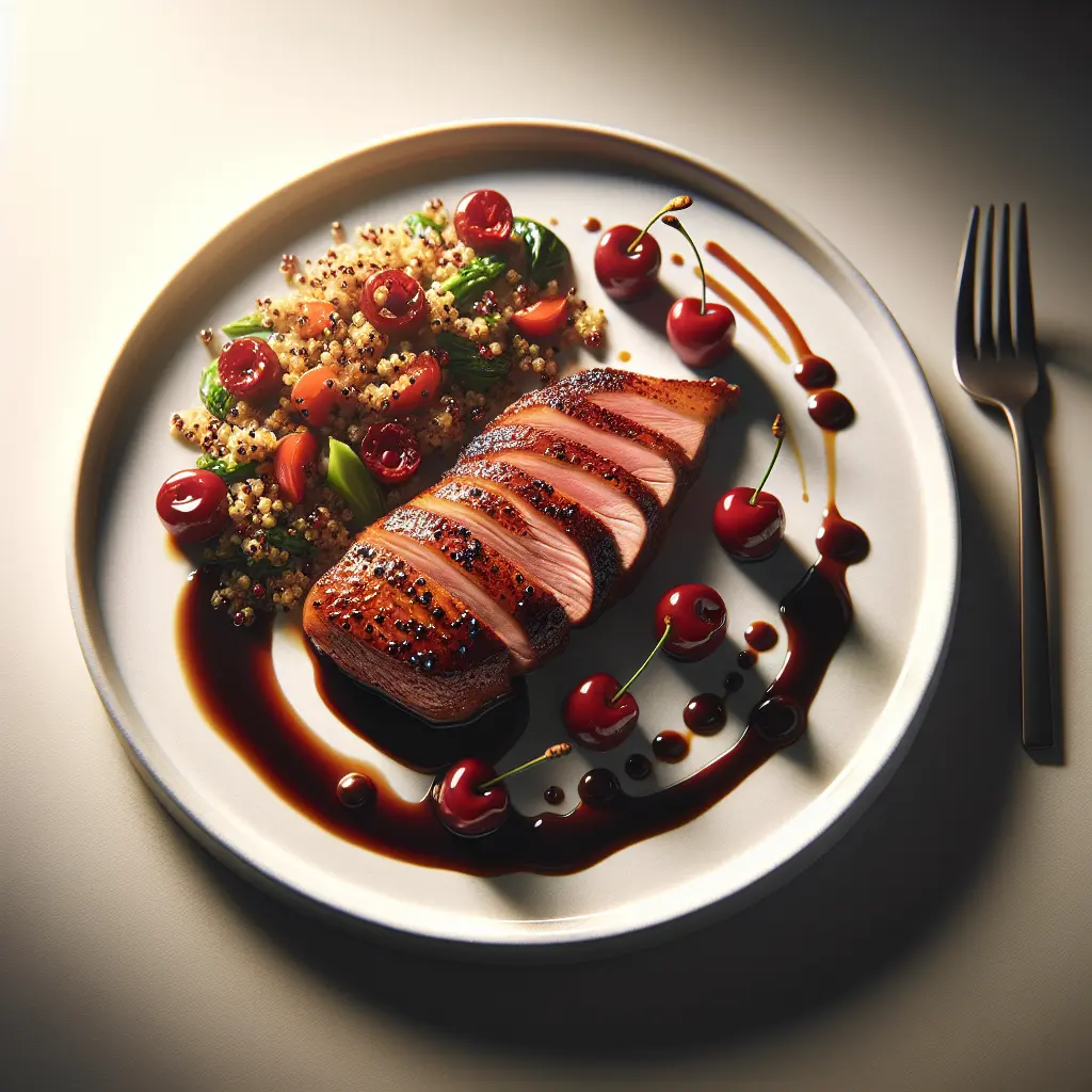 Pan-Seared Duck Breast with Cherry Gastrique and Quinoa Salad