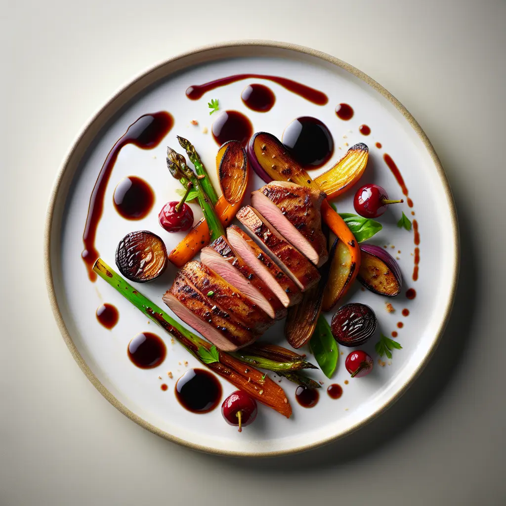 Pan-Seared Duck Breast with Cherry Gastrique and Roasted Root Vegetables