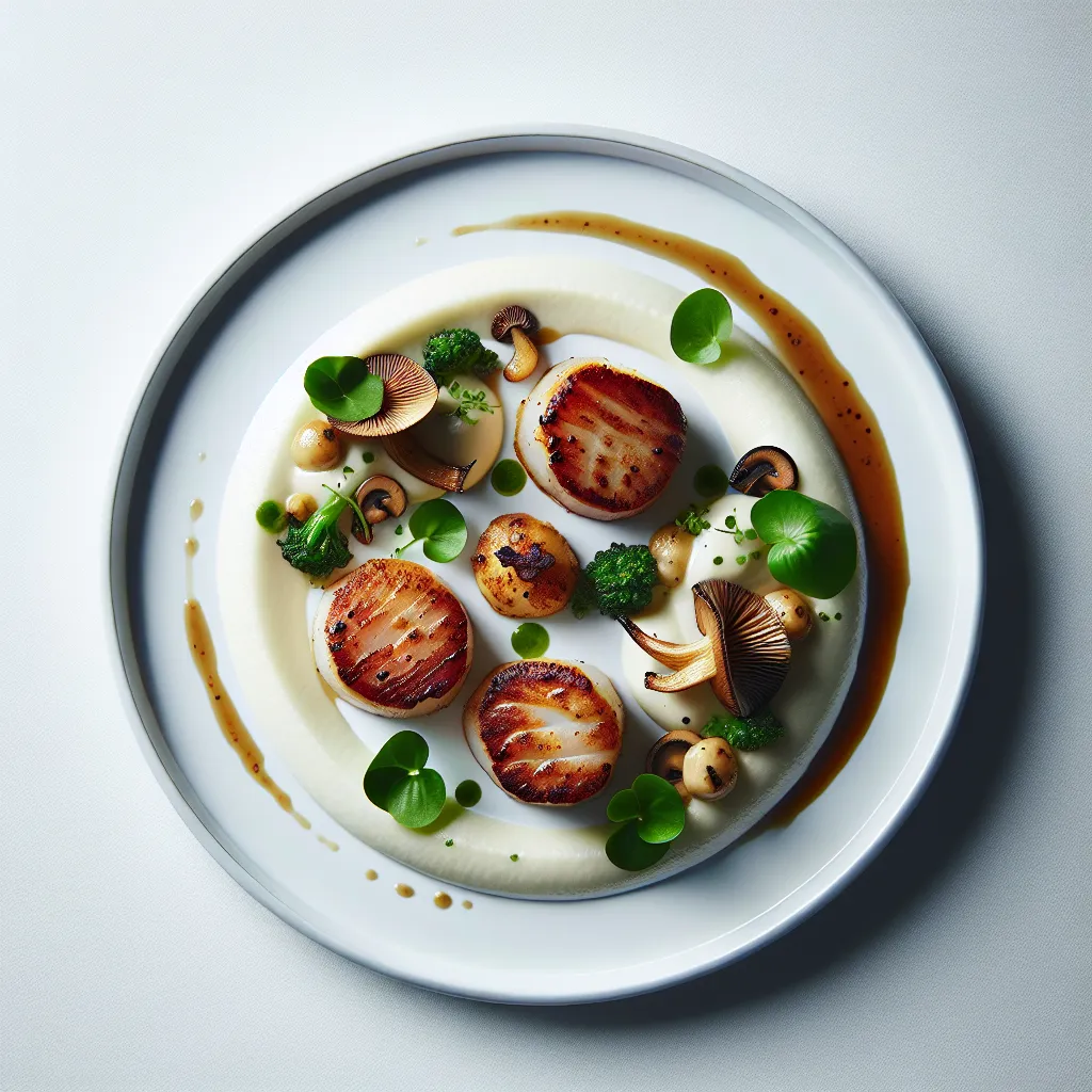Pan-Seared Scallops with Celeriac Puree and Sautéed Wild Mushrooms