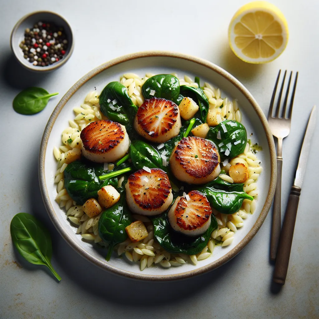 Pan-Seared Scallops with Spinach and Lemon Orzo