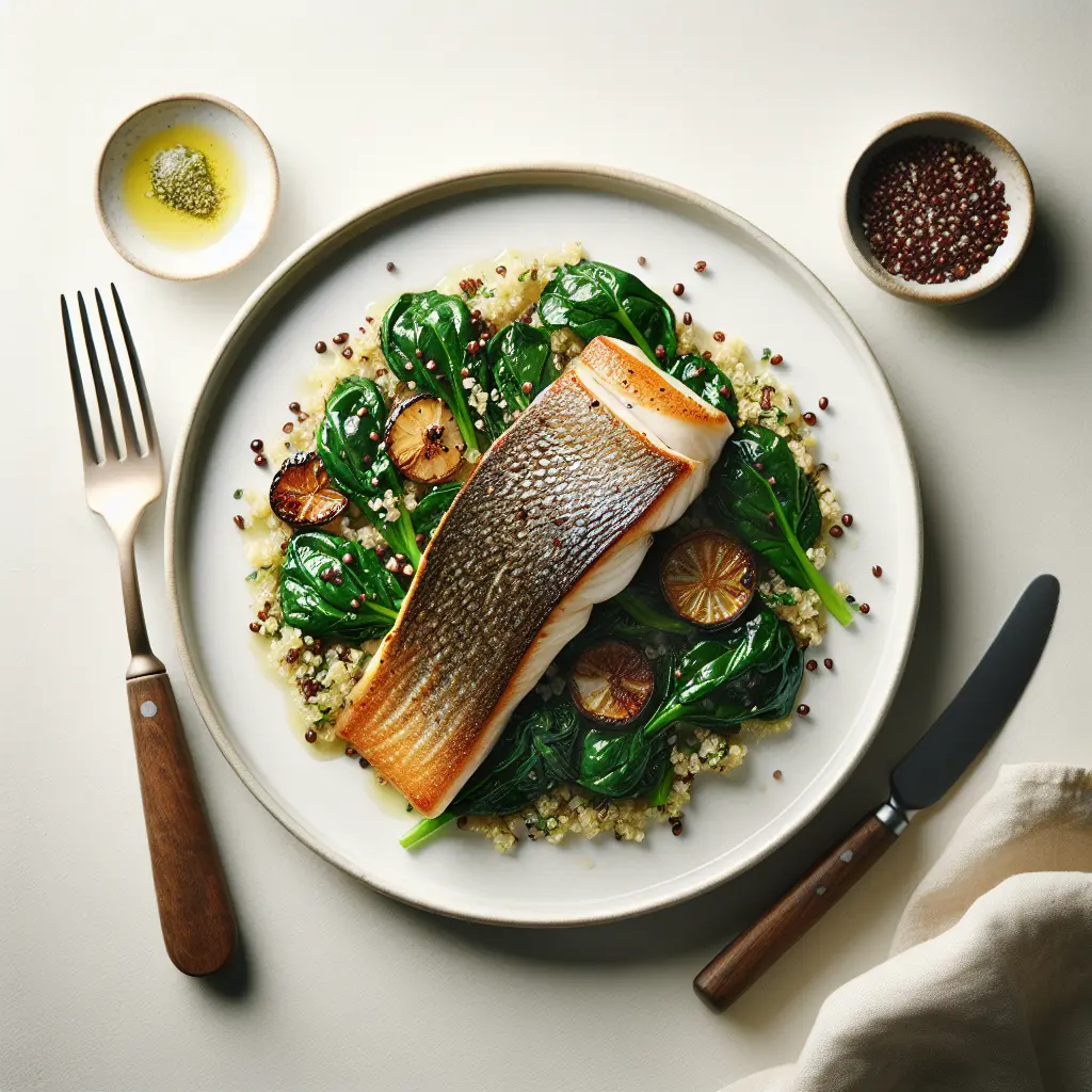 Pan-Seared Sea Bass with Sautéed Spinach and Quinoa