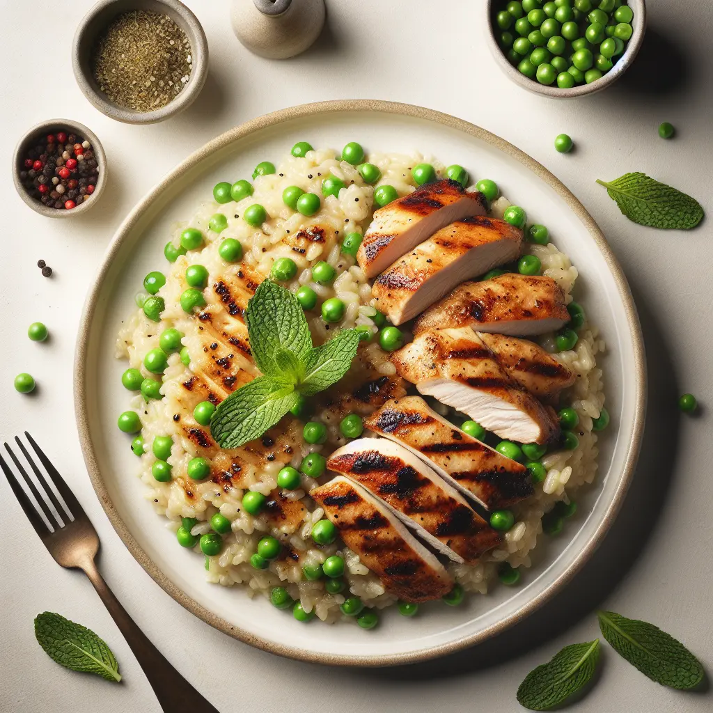 Pea and Mint Risotto with Grilled Chicken