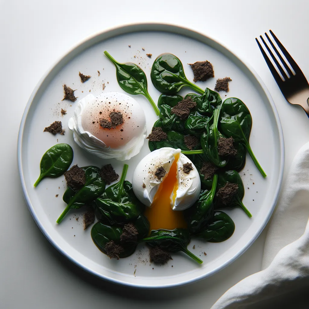 Poached Egg with Sautéed Spinach and Truffle Oil