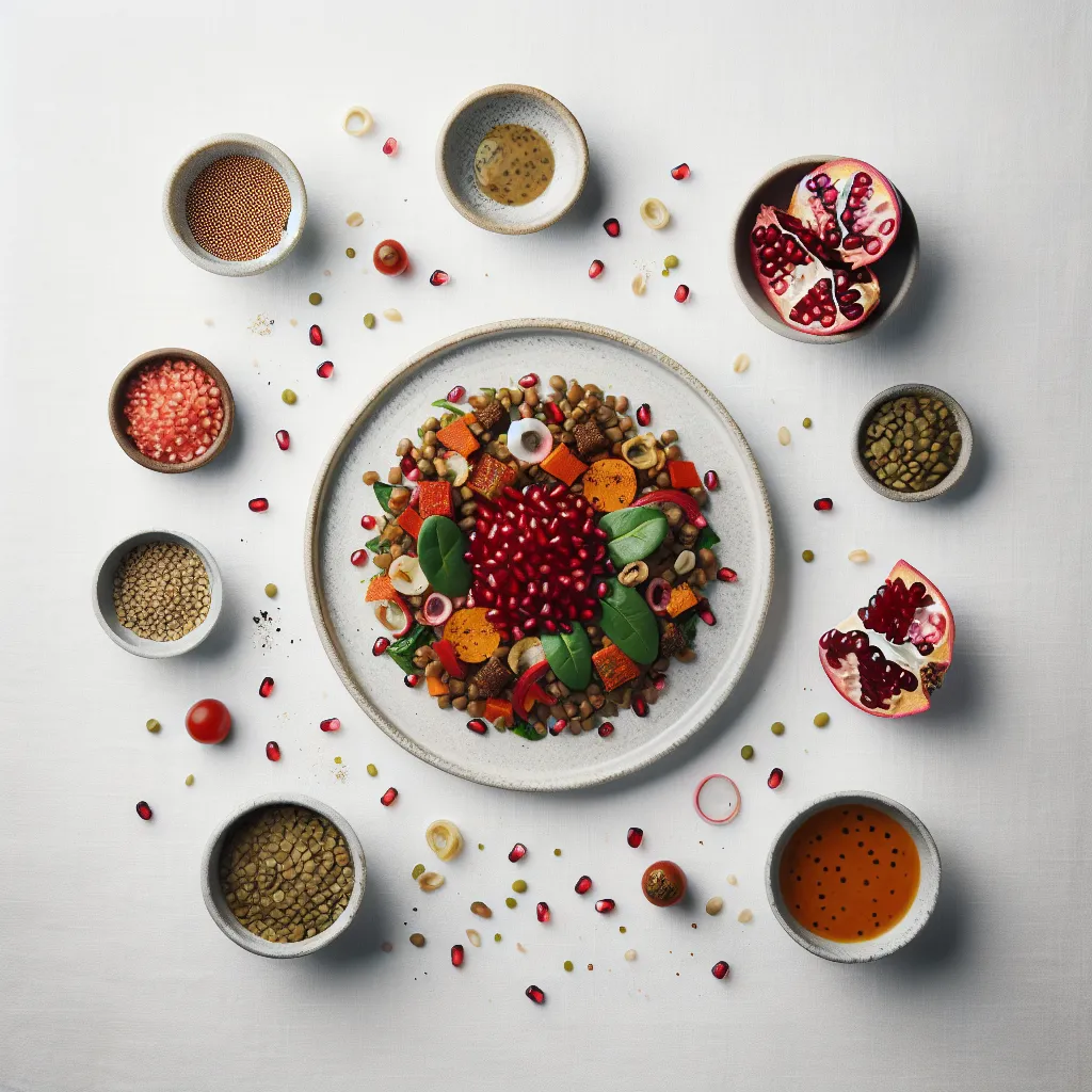 Pomegranate and Lentil Salad with Roasted Vegetables