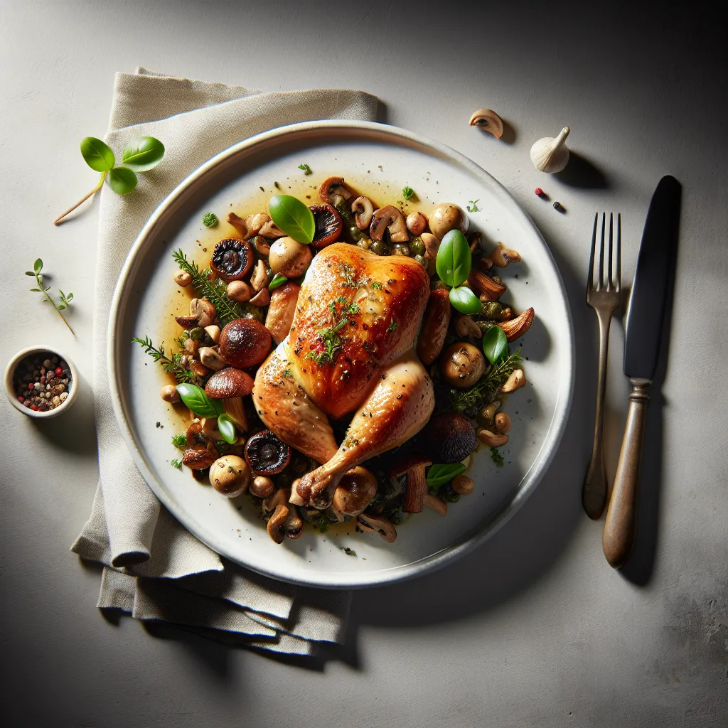 Roasted Chicken with Chestnut and Mushroom Ragout