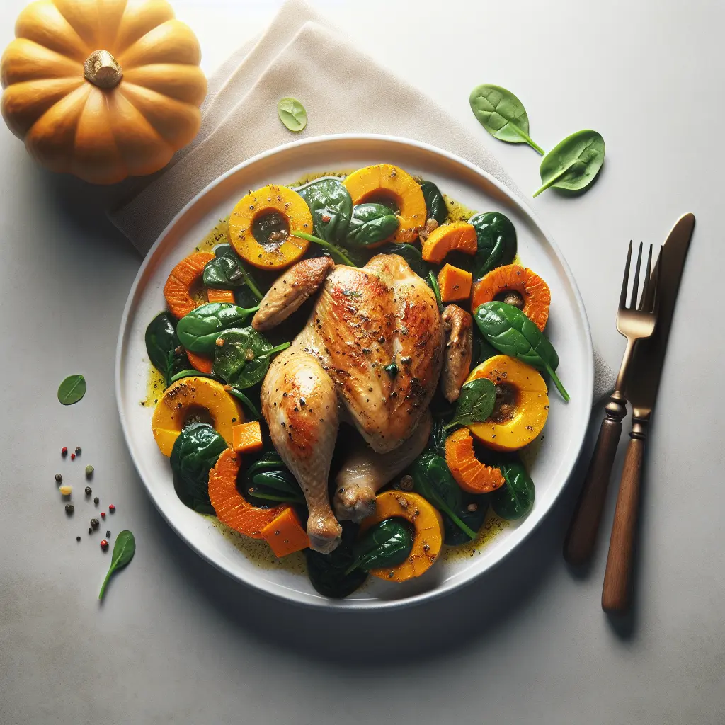 Roasted Chicken with Pumpkin and Spinach