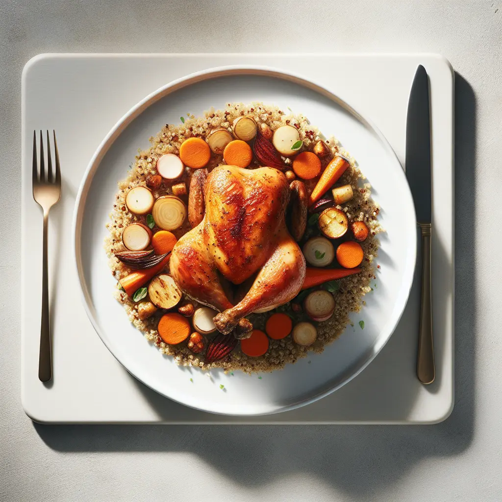 Roasted Chicken with Autumn Root Vegetables and Quinoa
