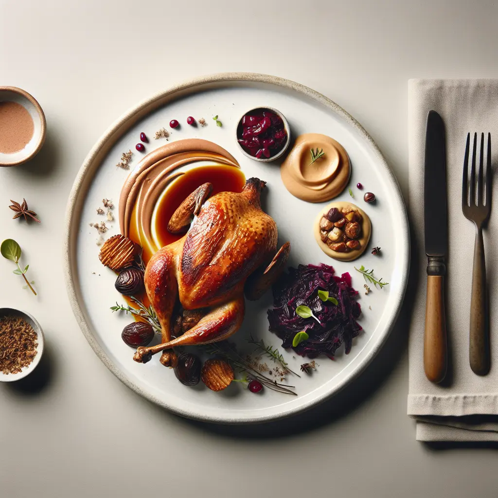 Roasted Pheasant with Chestnut Puree and Braised Red Cabbage