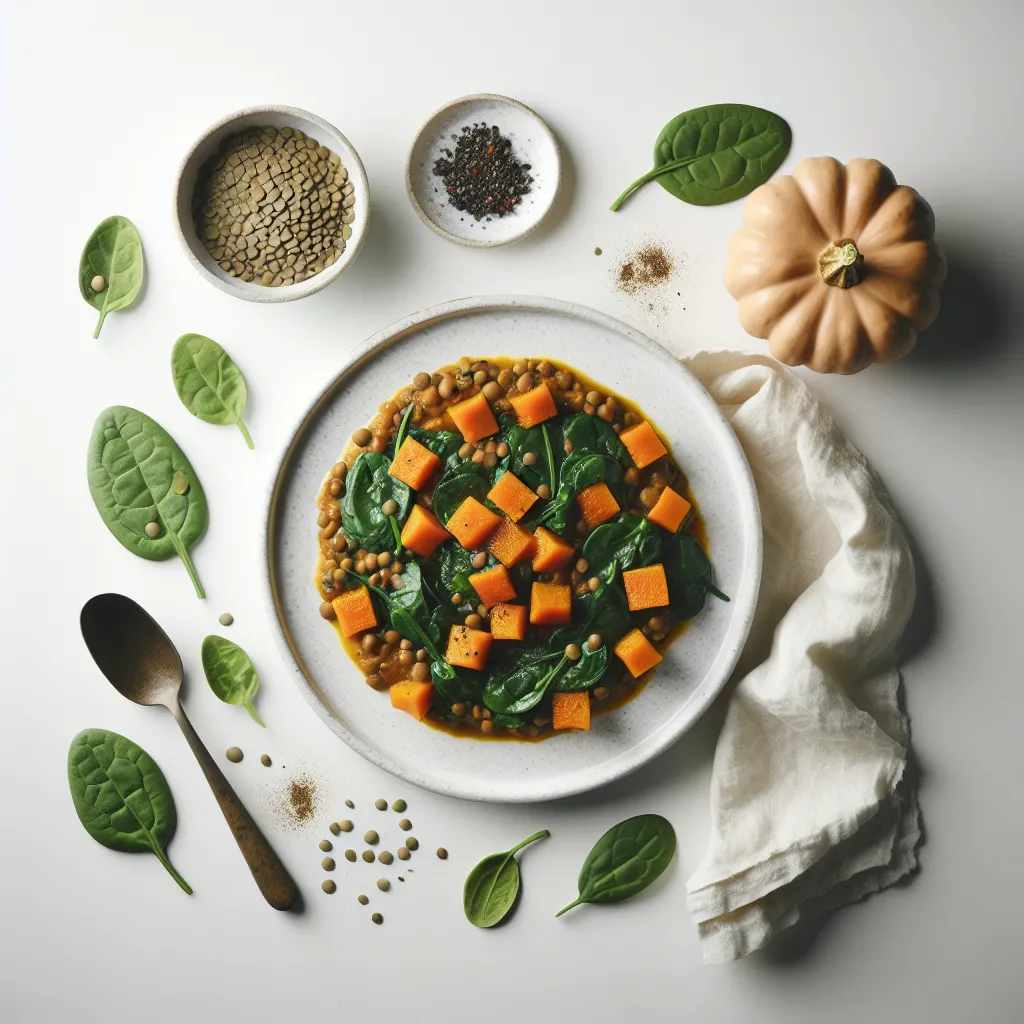 Roasted Pumpkin and Lentil Stew with Spinach
