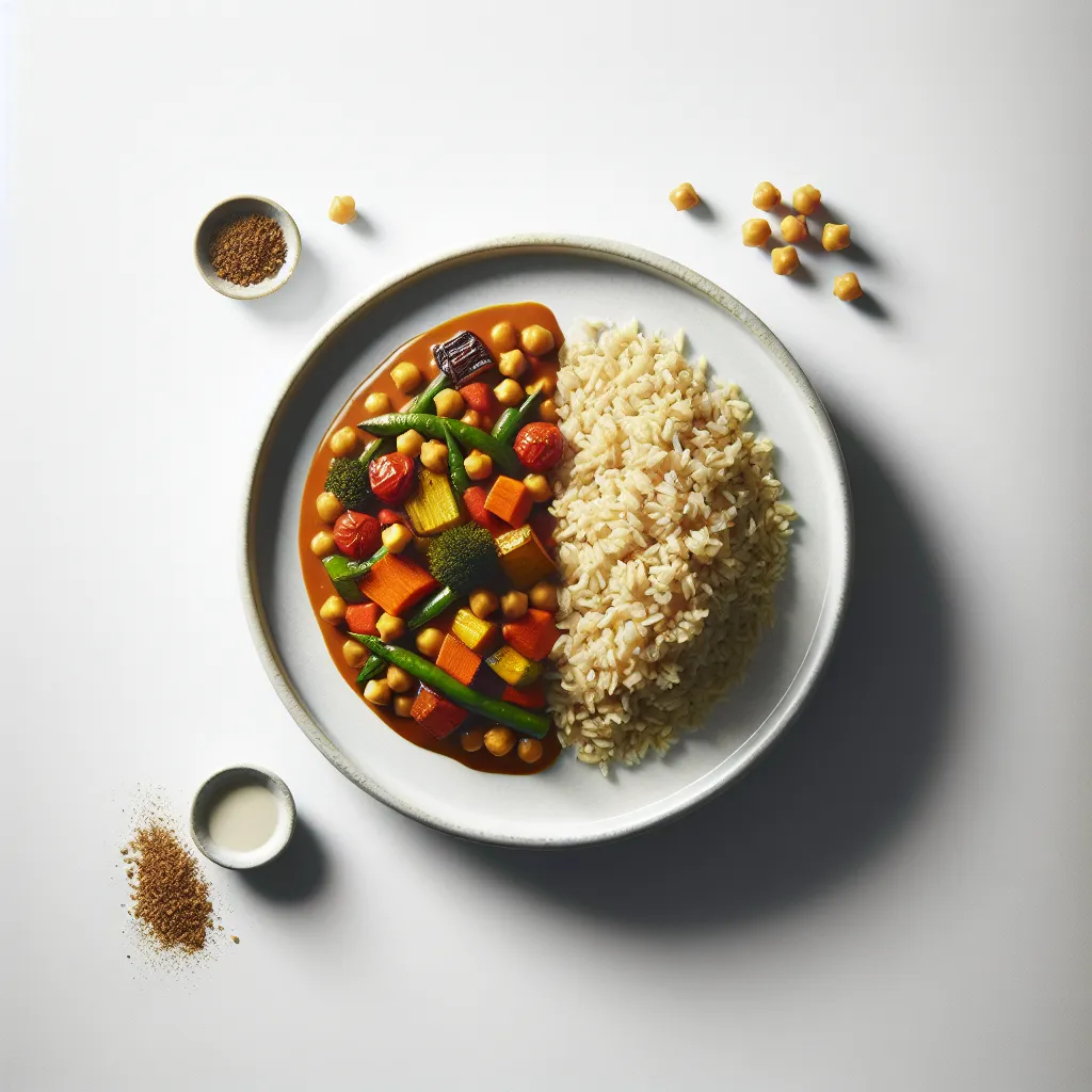 Roasted Vegetable and Chickpea Curry with Brown Rice