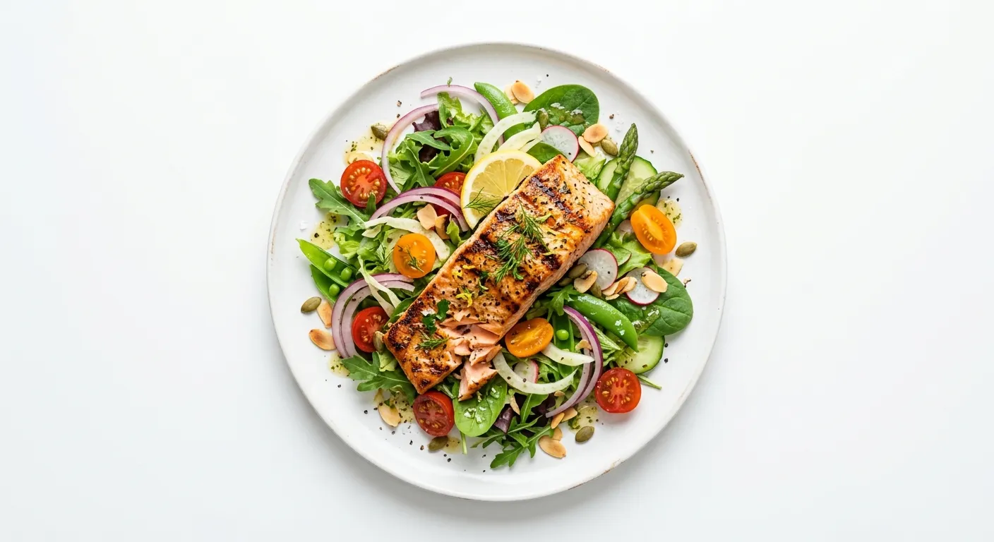 Salade de saumon grillé et légumes croquants