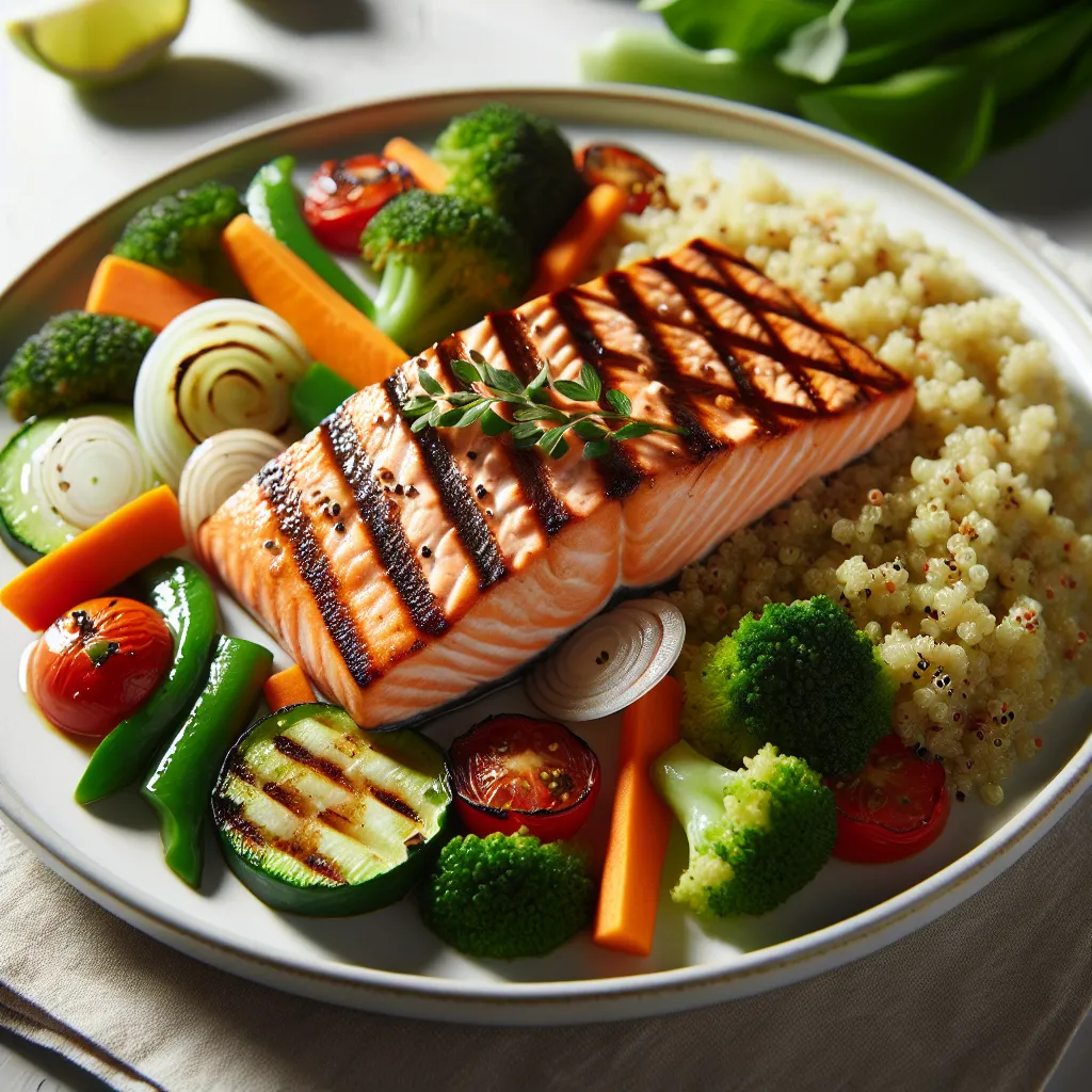 Saumon grillé avec quinoa et légumes
