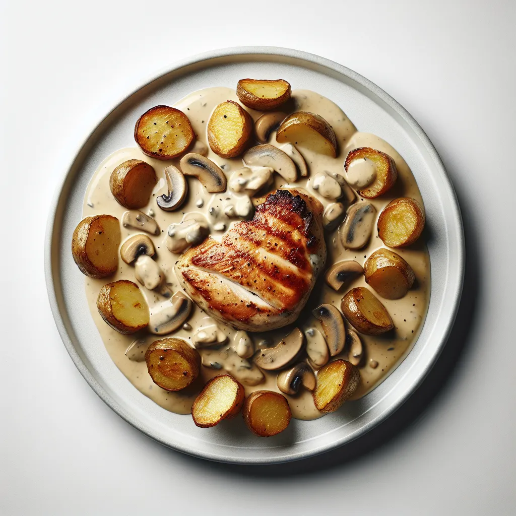 Sautéed Chicken with Creamy Mushroom Sauce and Roasted Potatoes