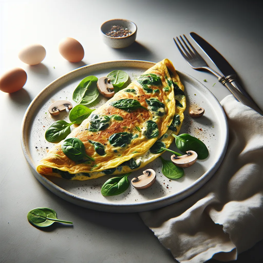 Savory Breakfast Omelette with Spinach and Mushrooms