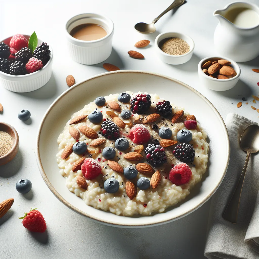 Savory Breakfast Rice Pudding with Almonds and Berries