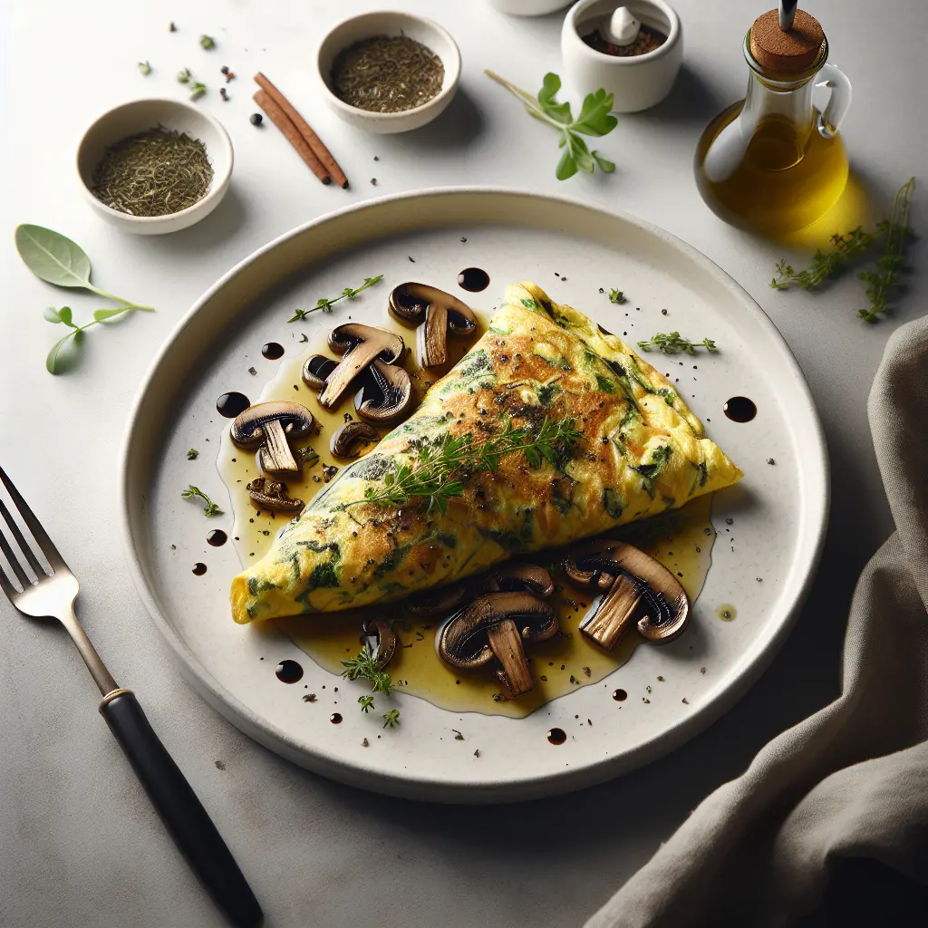 Savory Herb Omelette with Truffle Oil and Sautéed Wild Mushrooms
