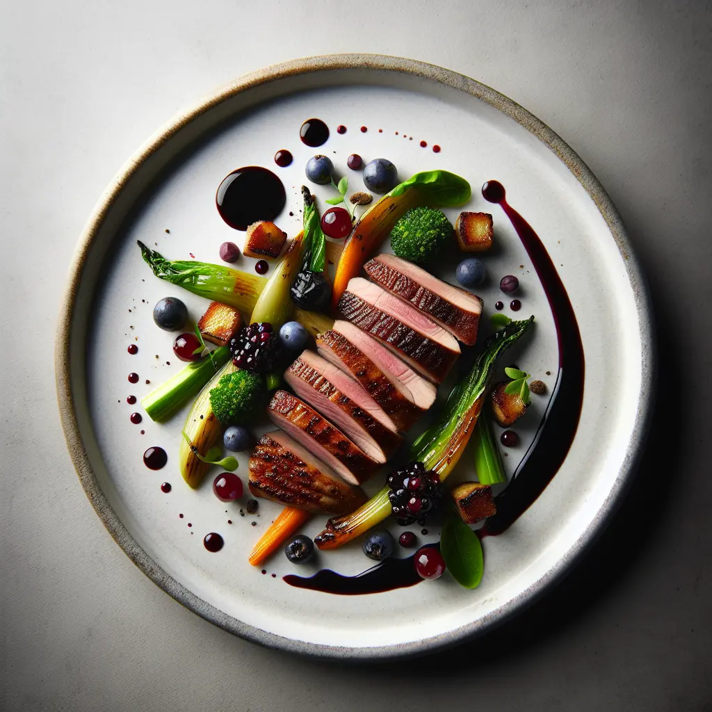 Seared Duck Breast with Blackcurrant Reduction and Seasonal Vegetables