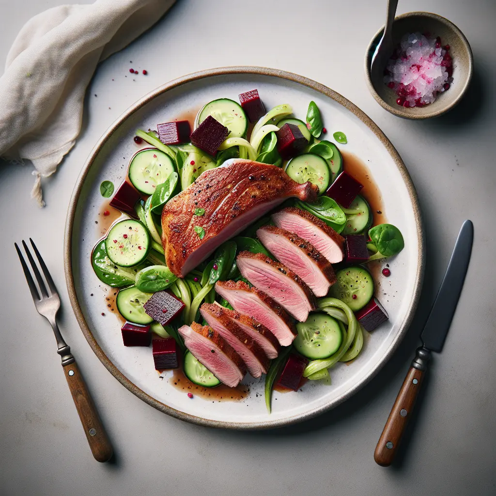 Seared Duck Breast with Cucumber and Beetroot Salad