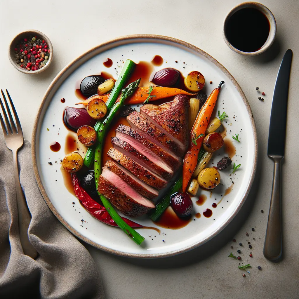 Seared Duck Breast with Red Wine Reduction and Root Vegetables