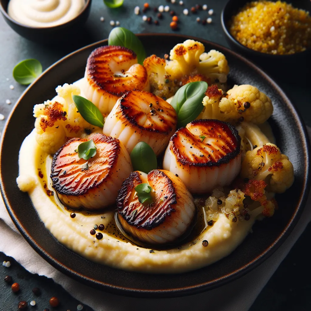 Seared Scallops with Cauliflower Purée and Saffron-Infused Quinoa