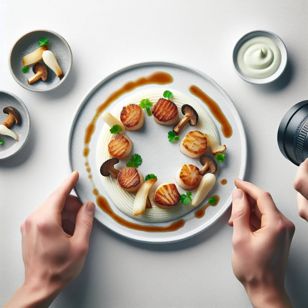 Seared Scallops with Celeriac Puree and Sautéed Wild Mushrooms