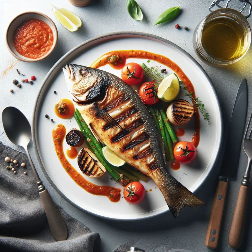 Spanish Grilled Sea Bass with Romesco Sauce