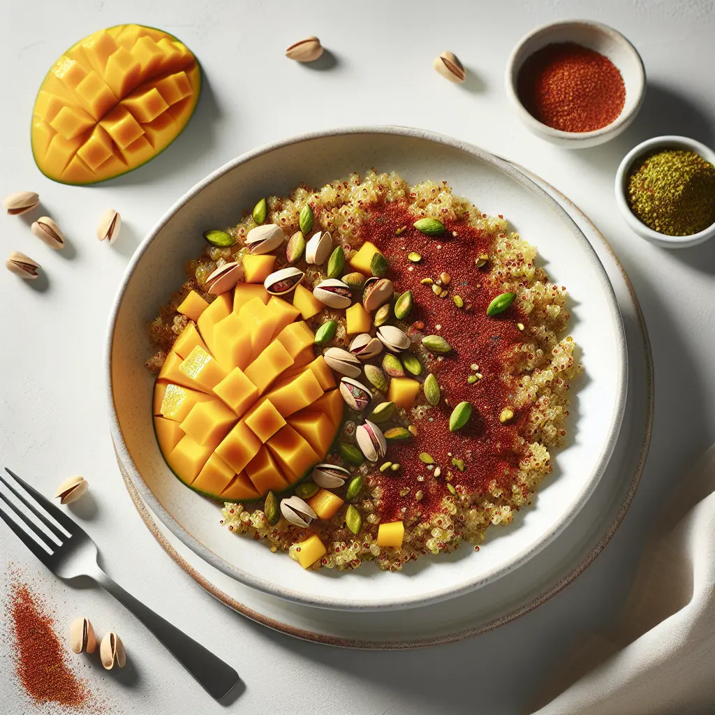 Exotic Spiced Breakfast Quinoa with Mango and Pistachios