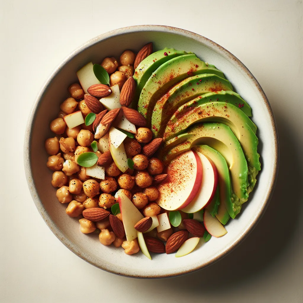 Spiced Chickpea and Avocado Bowl with Apple-Almond Topping