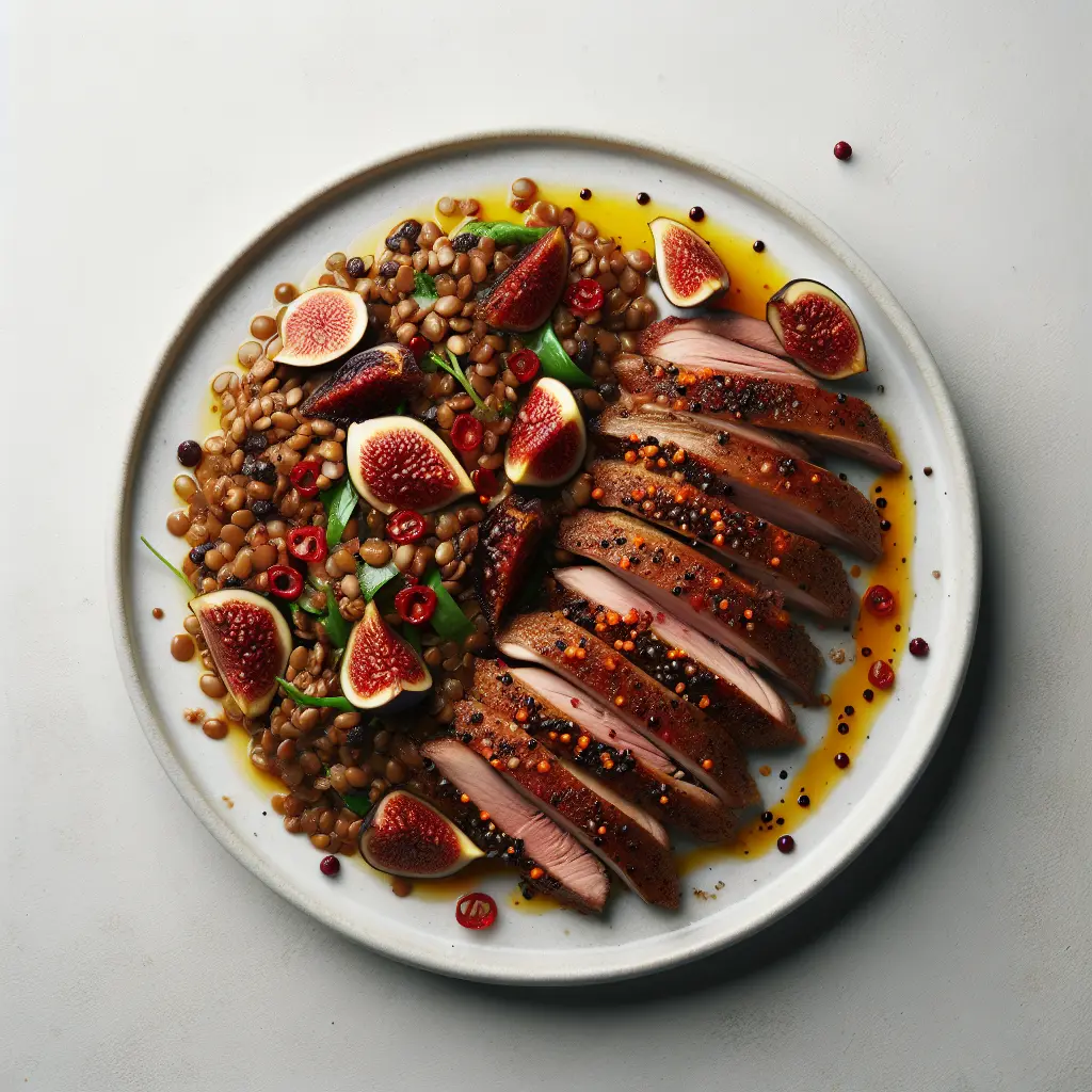 Exotic Spiced Duck Confit with Lentil Salad and Fig Vinaigrette