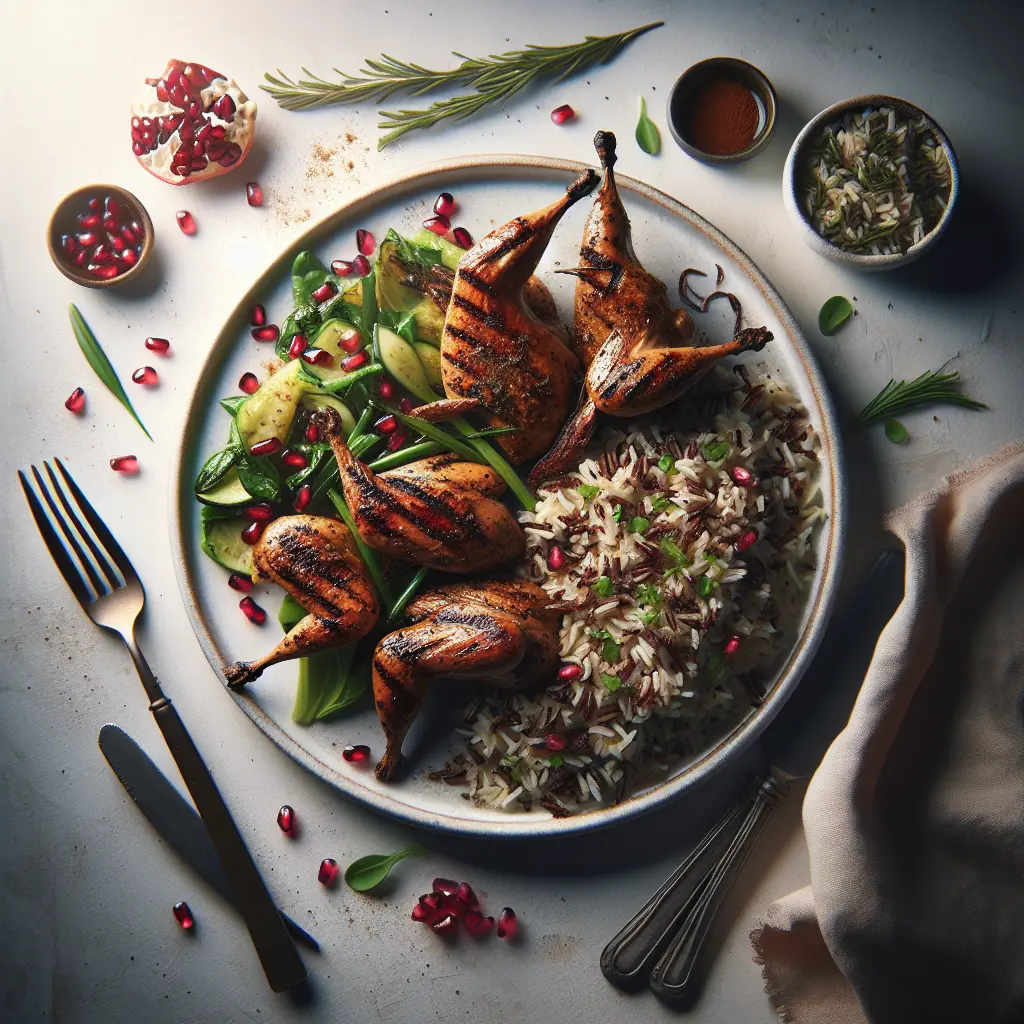 Exotic Spiced Grilled Quail with Wild Rice and Pomegranate Salad