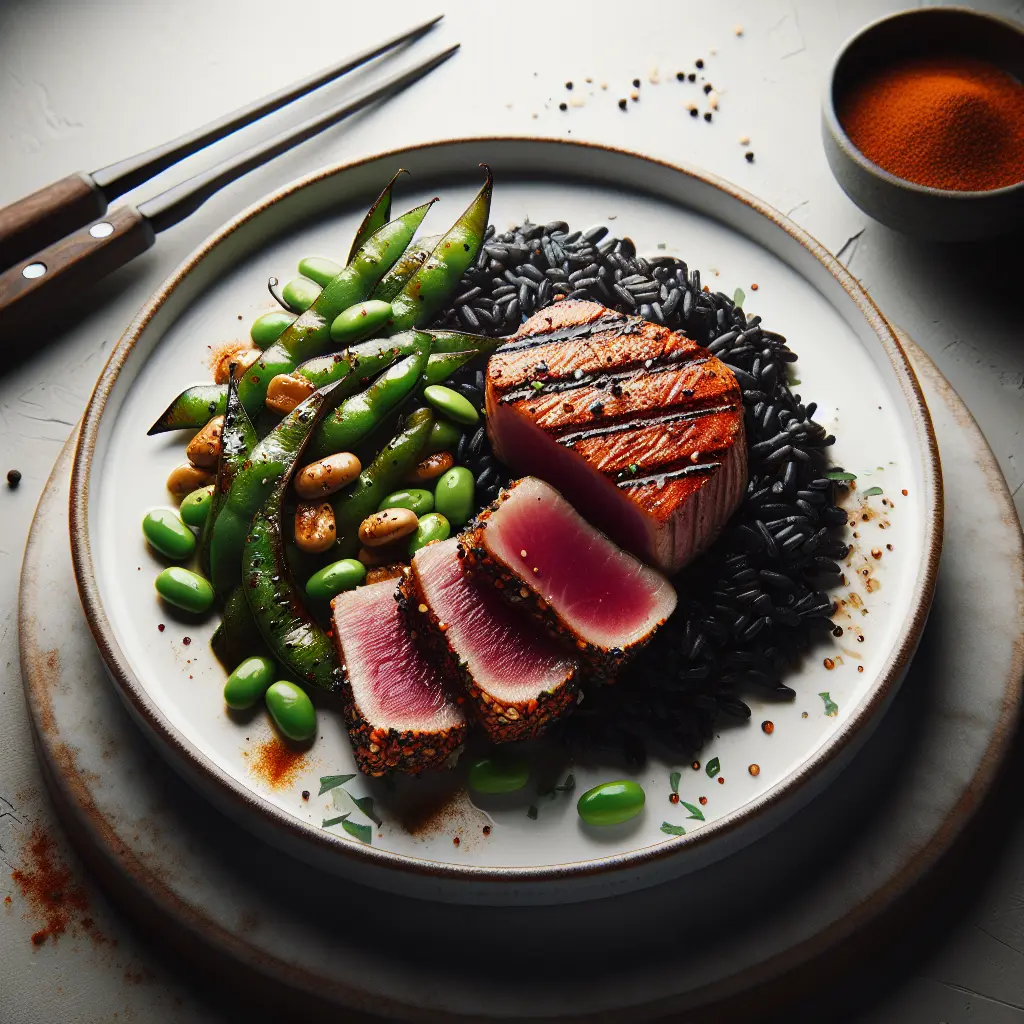 Exotic Spiced Grilled Tuna with Black Rice and Edamame