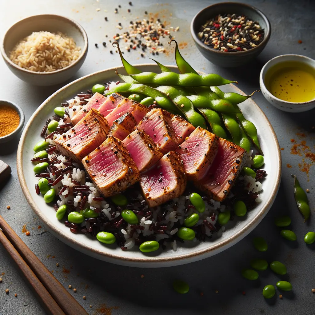 Exotic Spiced Grilled Tuna with Forbidden Rice and Edamame