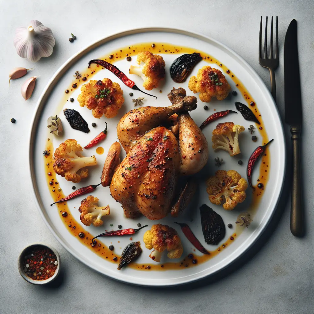 Exotic Spiced Guinea Fowl with Black Garlic and Roasted Cauliflower