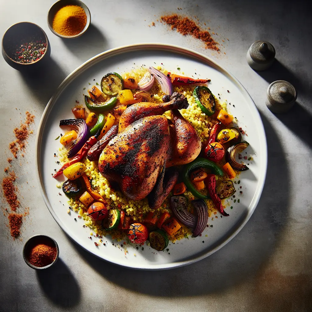 Exotic Spiced Guinea Fowl with Saffron Couscous and Grilled Vegetables