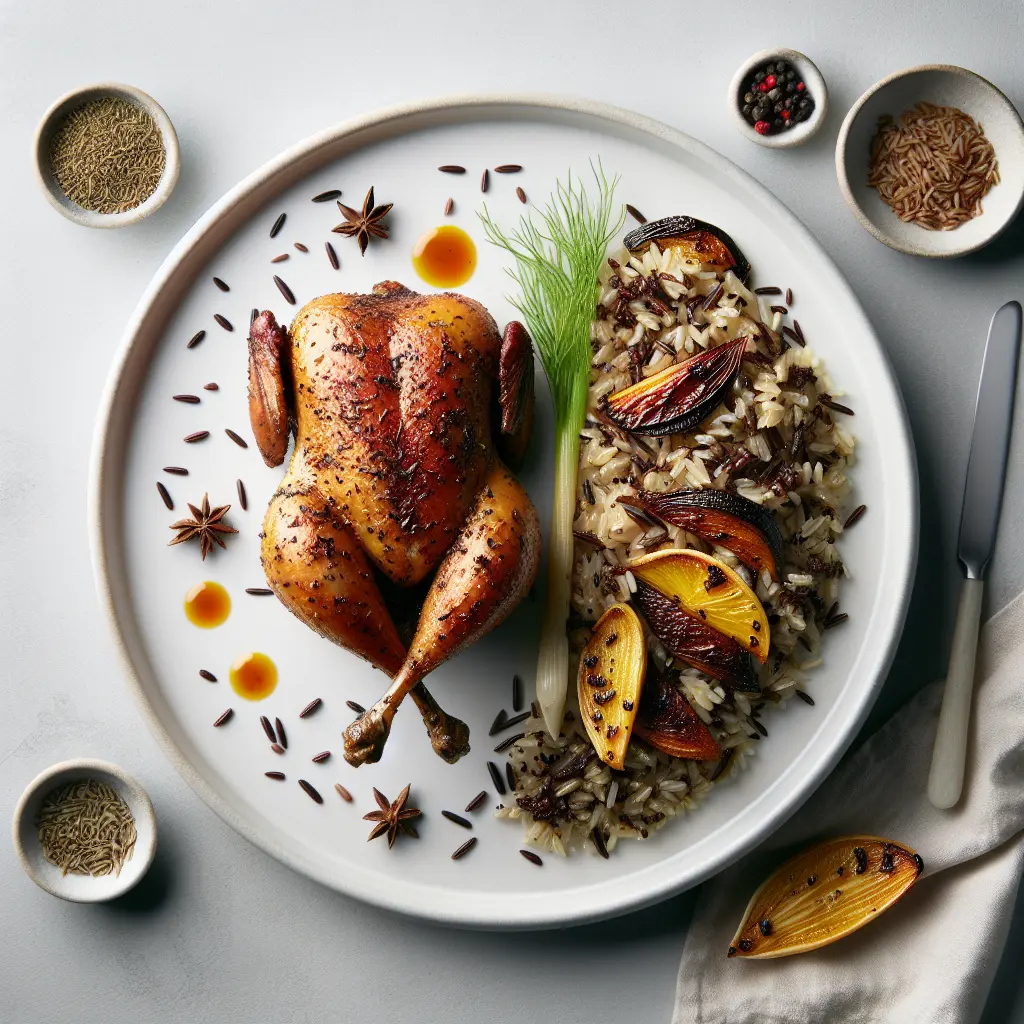 Exotic Spiced Quail with Wild Rice and Roasted Fennel
