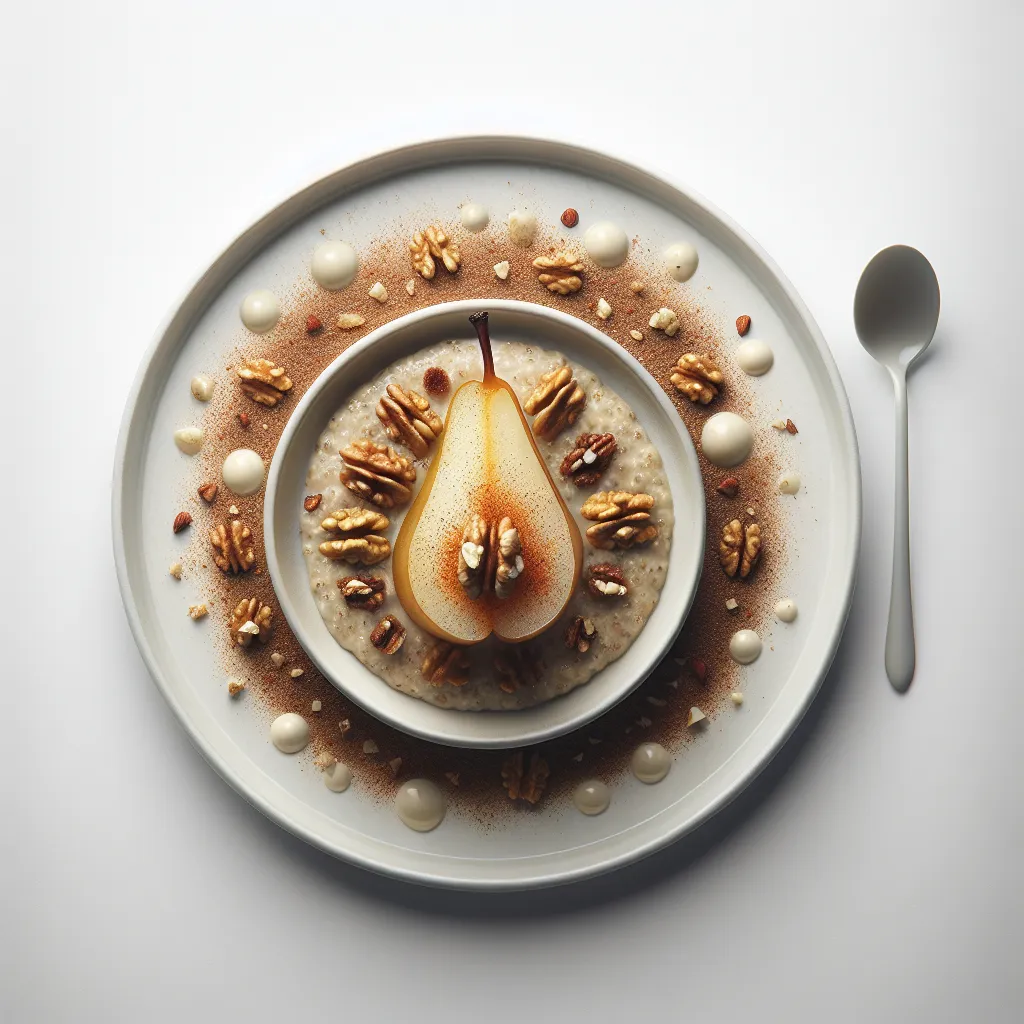 Spiced Quinoa Porridge with Poached Pear and Walnuts
