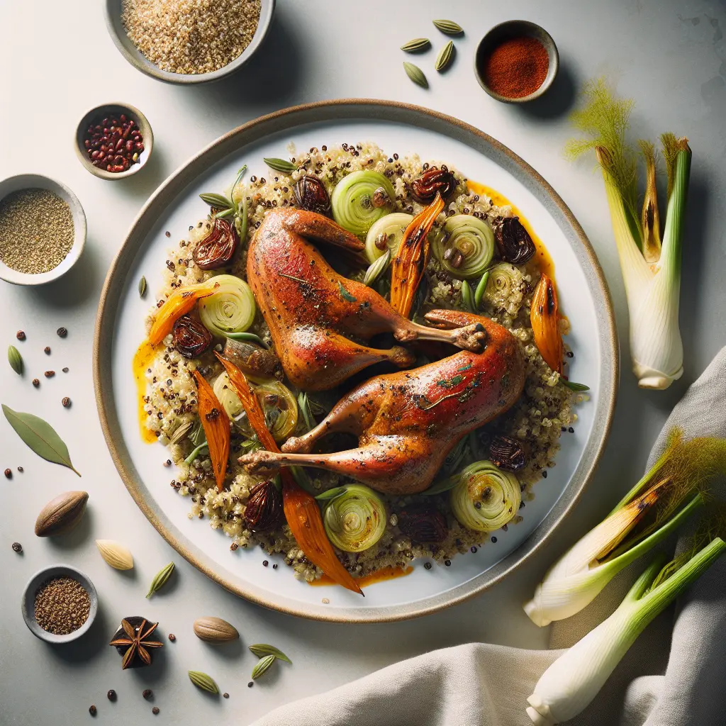 Exotic Spiced Rabbit with Quinoa and Roasted Fennel