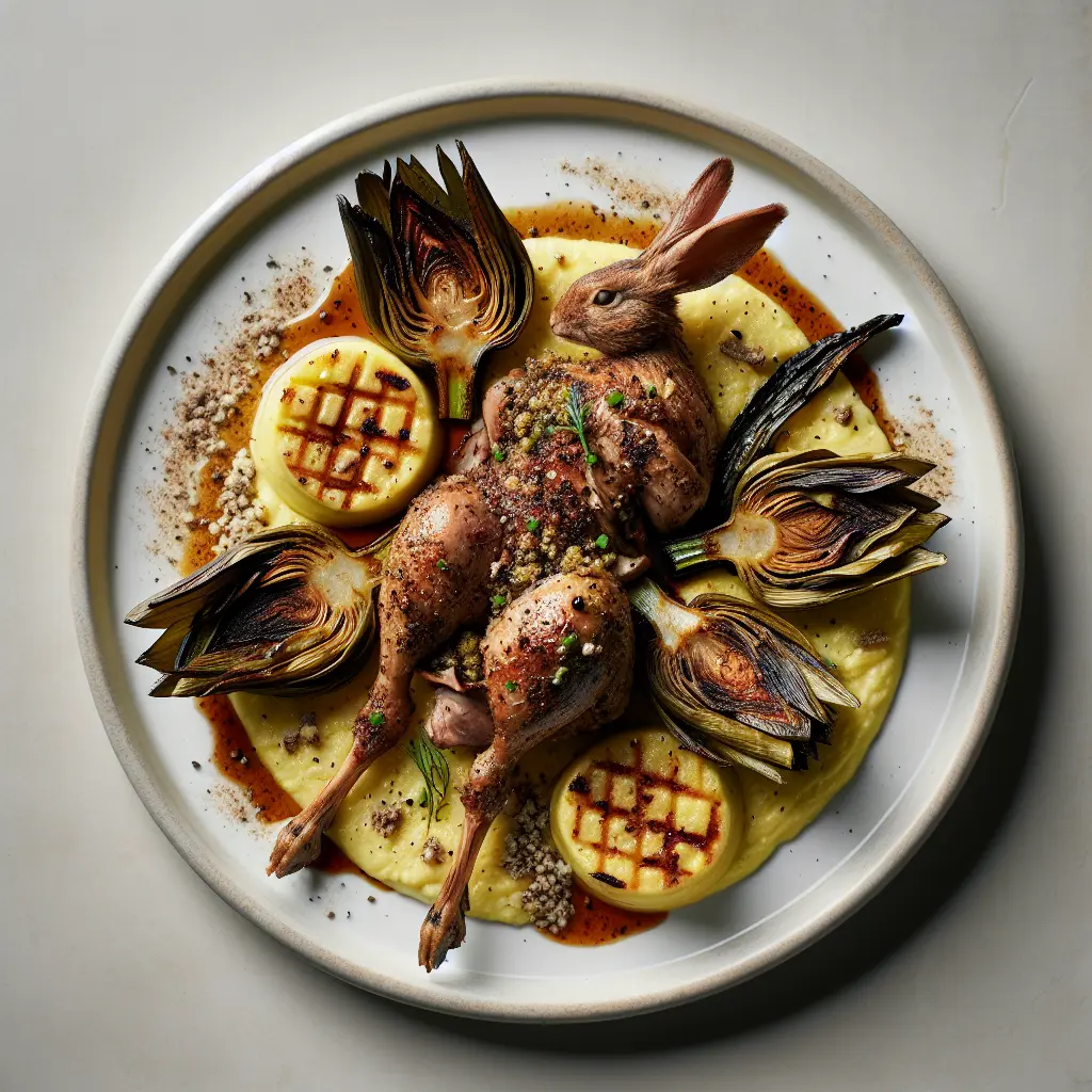 Exotic Spiced Rabbit with Truffle Polenta and Grilled Artichokes