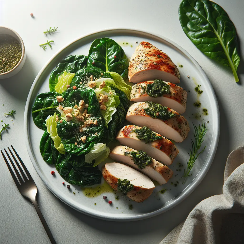 Swiss Chard and Herb Stuffed Chicken Breast with Lettuce Salad