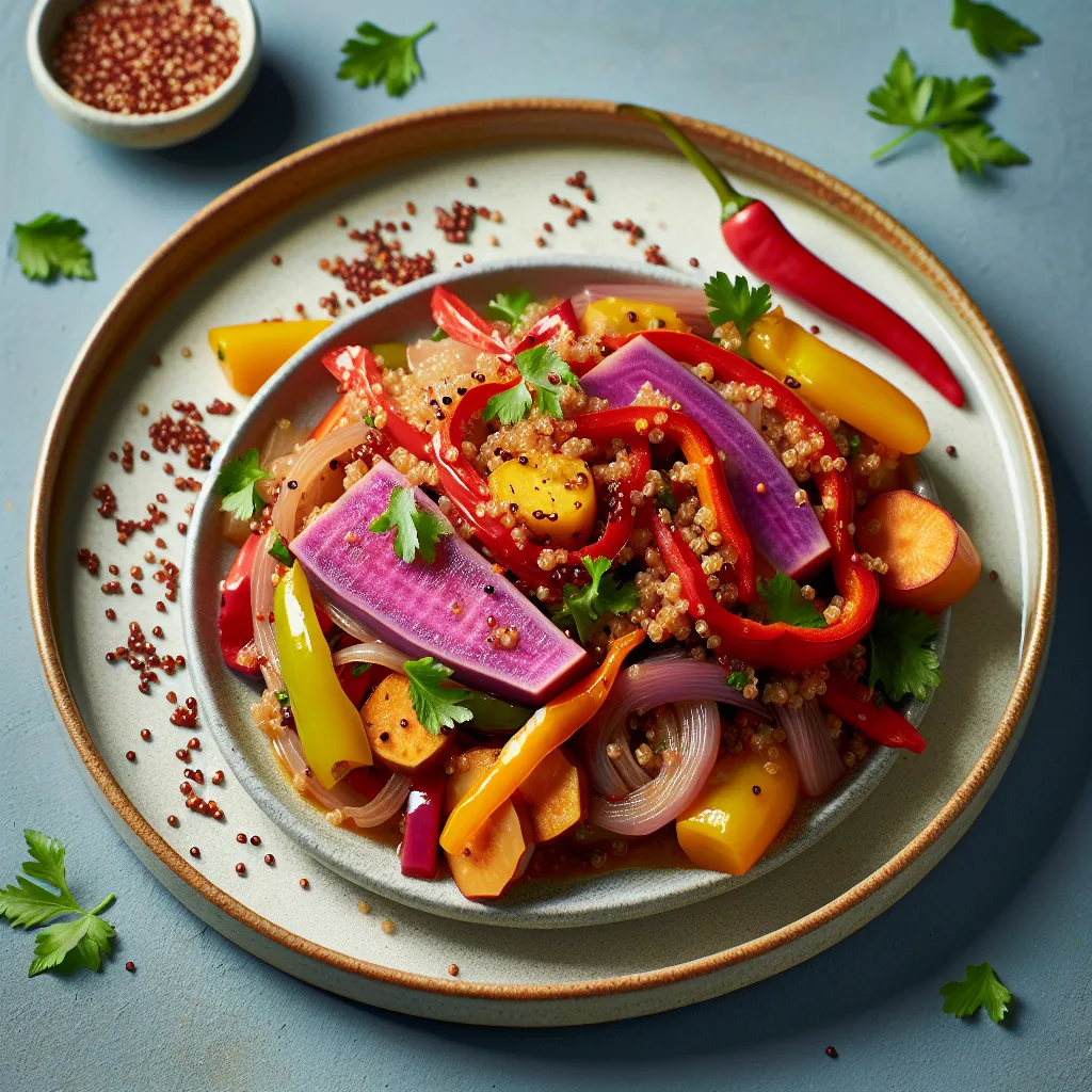 Spicy Taro and Bell Pepper Stir-Fry with Quinoa