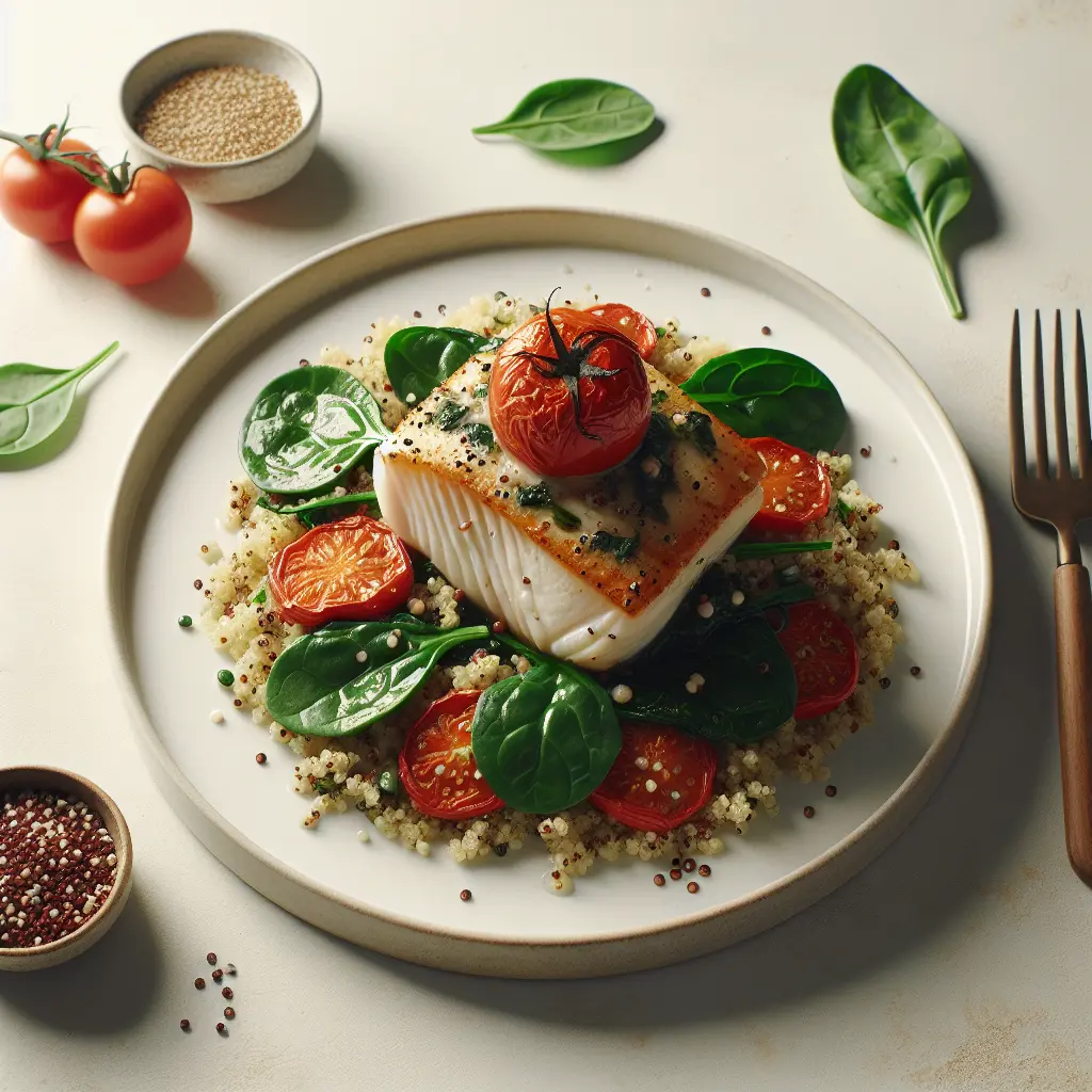 Tomato and Herb Baked Cod with Quinoa and Spinach