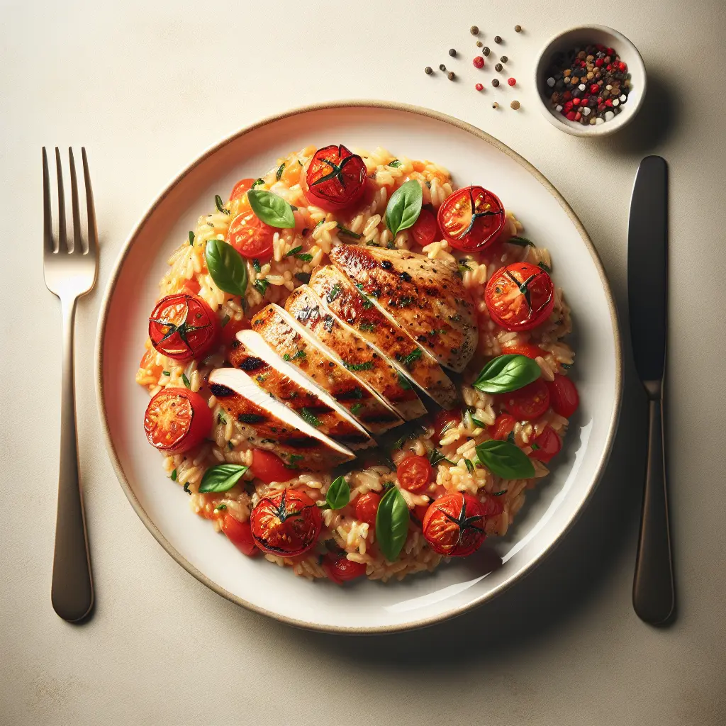 Autumn Tomato and Herb Risotto with Grilled Chicken