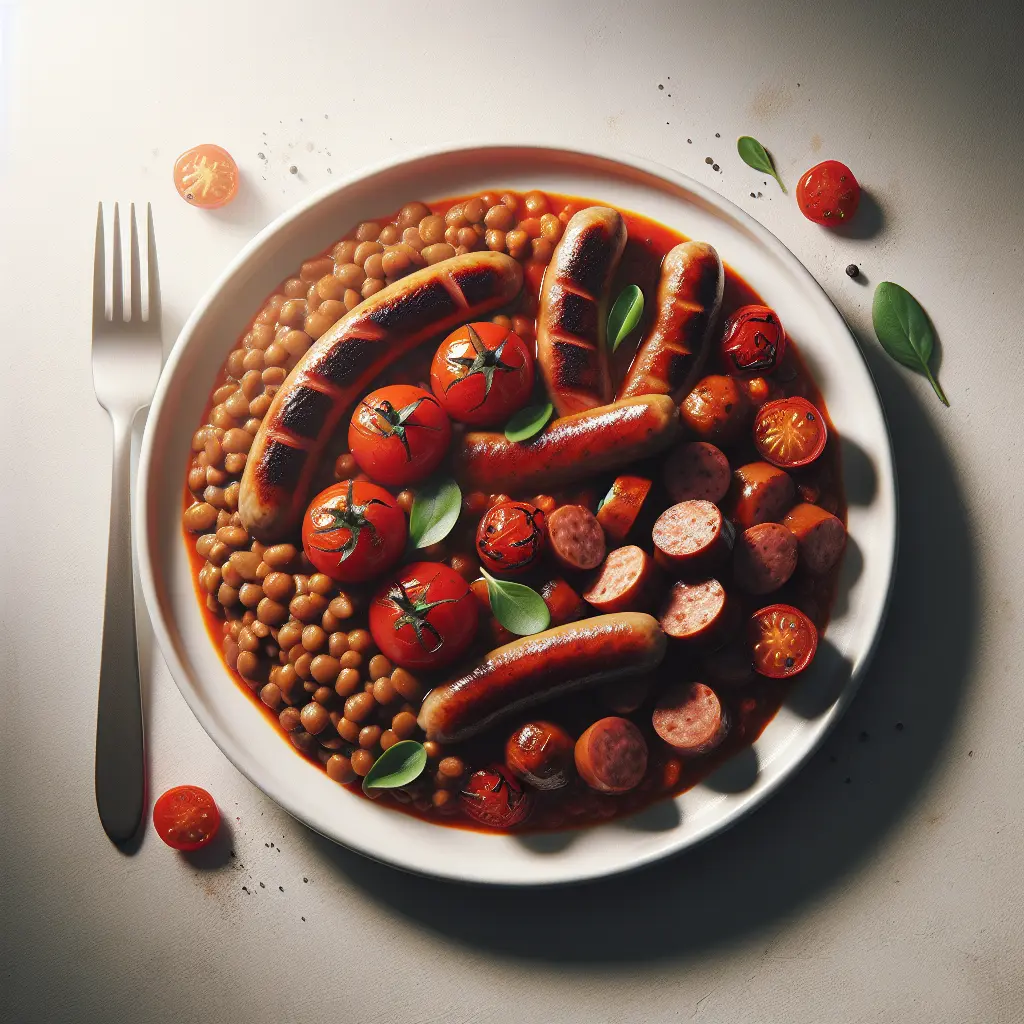 Tomato and Lentil Stew with Grilled Sausages