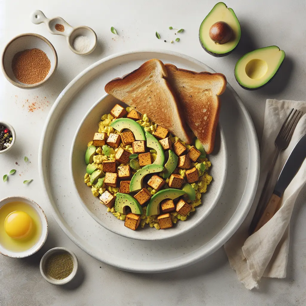 Vegan Breakfast Tofu Scramble with Avocado and Toast