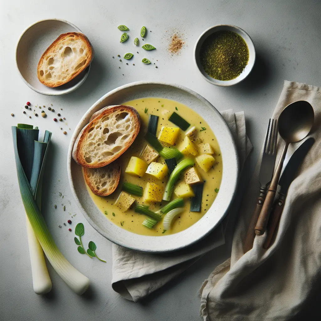 Vegan Leek and Potato Soup with Crusty Bread