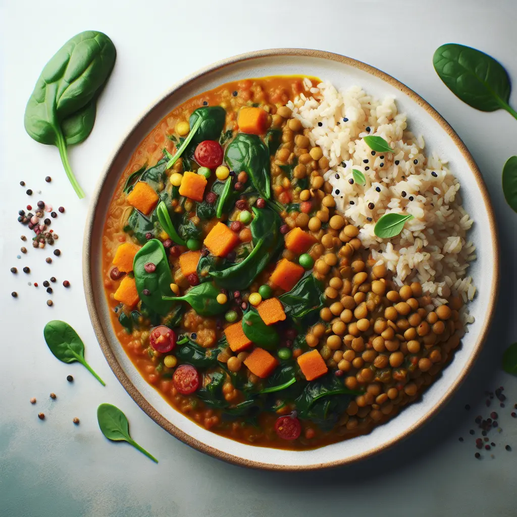 Vegan Lentil and Spinach Curry with Brown Rice